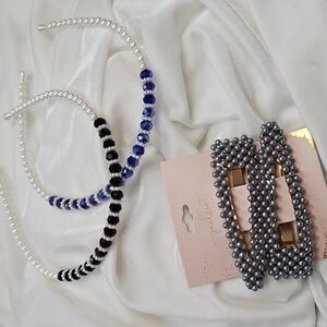 Women's Set of 3 Hair Accessories Headbands Hair Clips NWOT Fashion Pearl Shiny